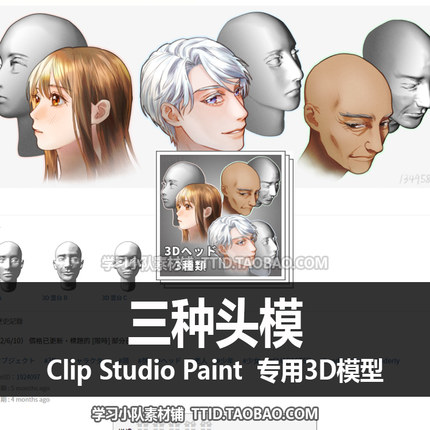 B2 29 CSP模型 三种头模 3D模型 CLIP STUDIO PAINT