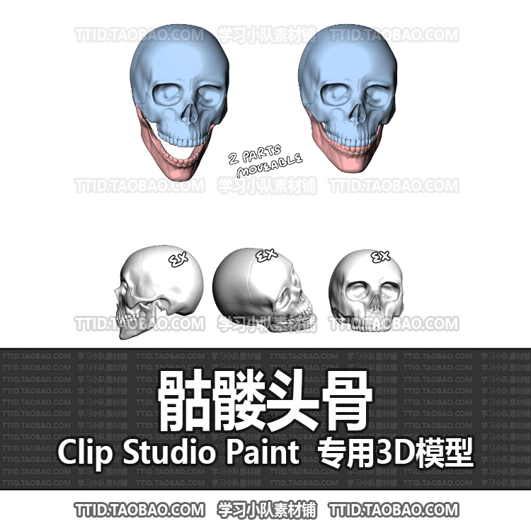 B2 385 CSP模型 骷髅头骨 优动漫模型CLIP STUDIO PAINT