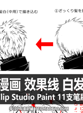 A1 185 CSP笔刷 漫画 效果线 白发 11支 CLIP STUDIO PAINT