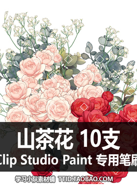 A1 286 CSP笔刷 花朵彩色 山茶花 10支 CLIP STUDIO PAINT