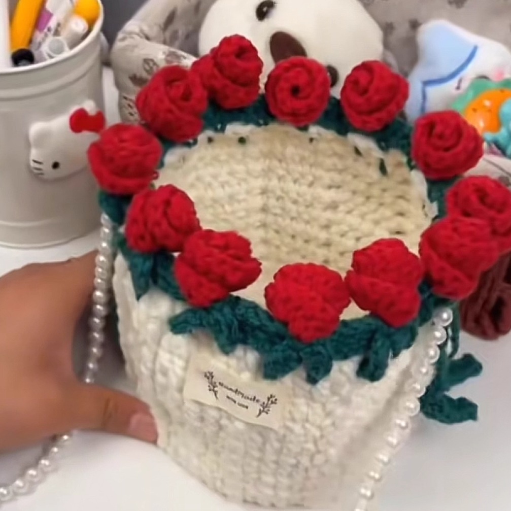 手工编织毛线钩针织玫瑰花束