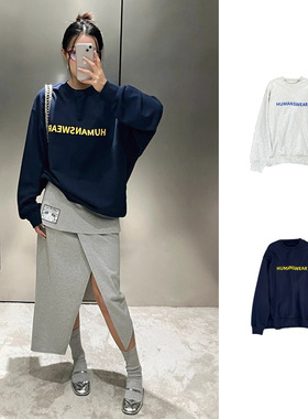 买手店24早春设计师“刀割”设计后背镂空字母圆领卫衣 宽松长袖