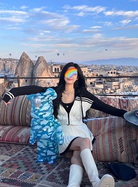 M7SMFK撞色针织外套鞠婧祎同款女春新款扭花连帽条纹短帽衫