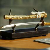 黄铜纯银檀木鹿角刀剑展架子笔搁实木摆件底座微兵陈列道具光复号