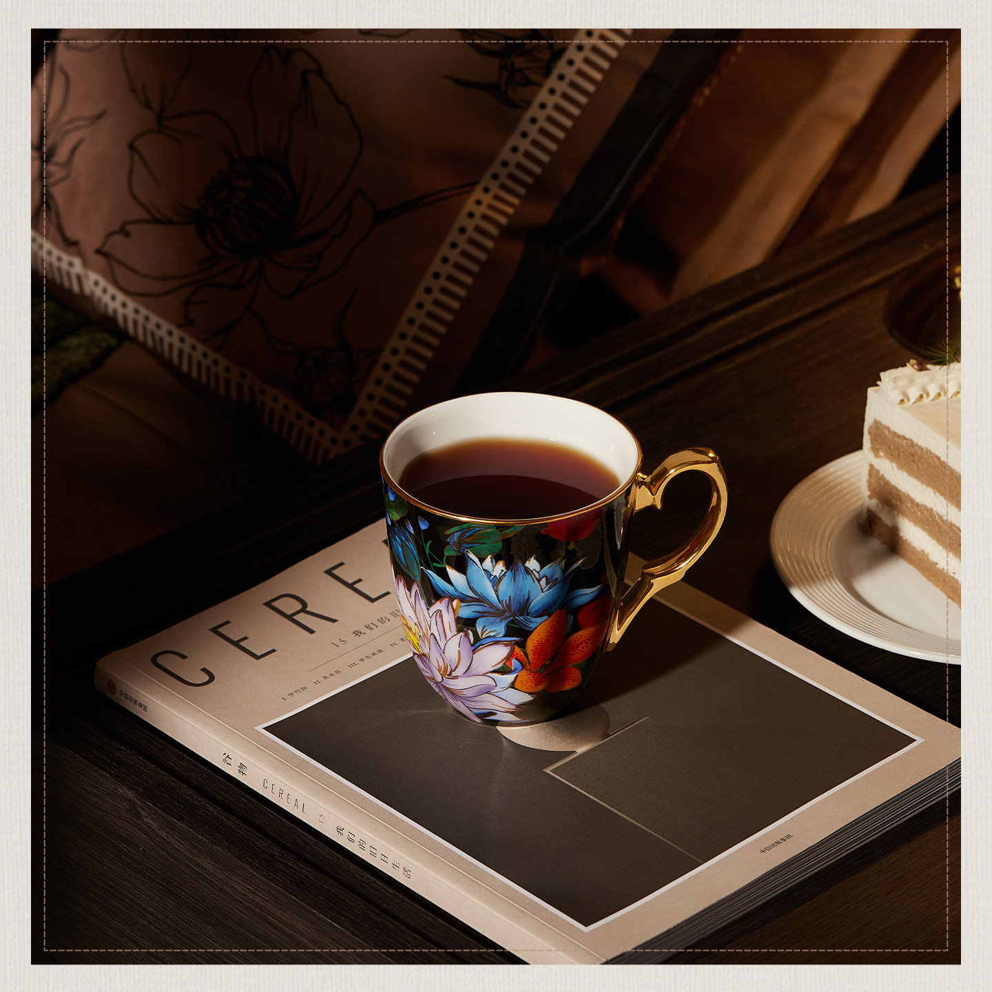 【新婚礼物】玛戈隆特清风幽莲瓜棱杯马克杯水杯骨瓷办公室杯家用