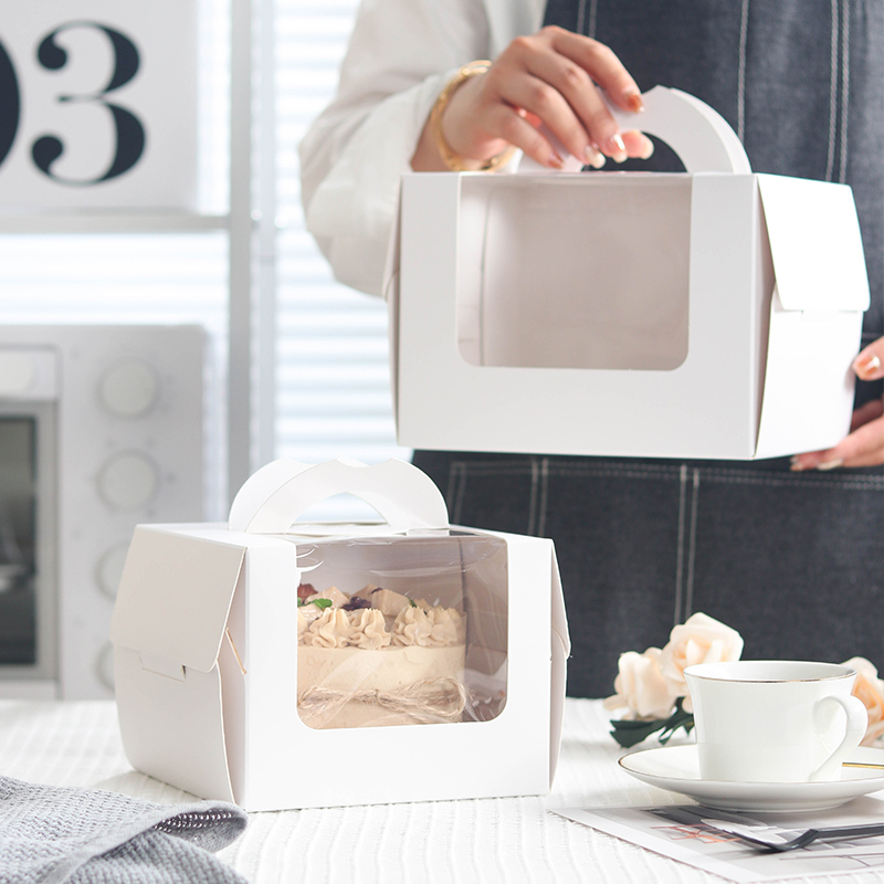 韩版手提半透明开窗4/6寸生日蛋糕盒子烘焙包装盒慕斯芝士打包盒