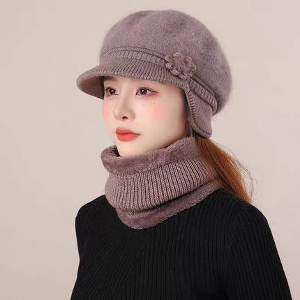 中老年人帽子女冬季妈妈婆婆棉帽老人奶奶冬天加绒保暖护耳毛线帽