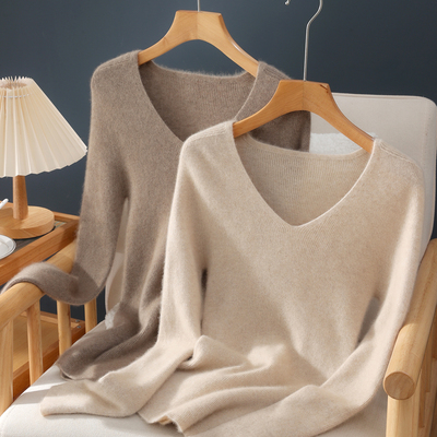 一线成衣~无缝全成型V领毛衣女秋冬内搭针织修身配大衣显瘦打底衫