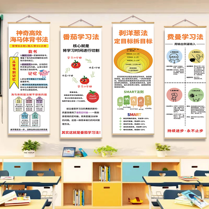学习方法宣传装饰画学校教室自习室挂画木质框喷绘辅导室布置海报