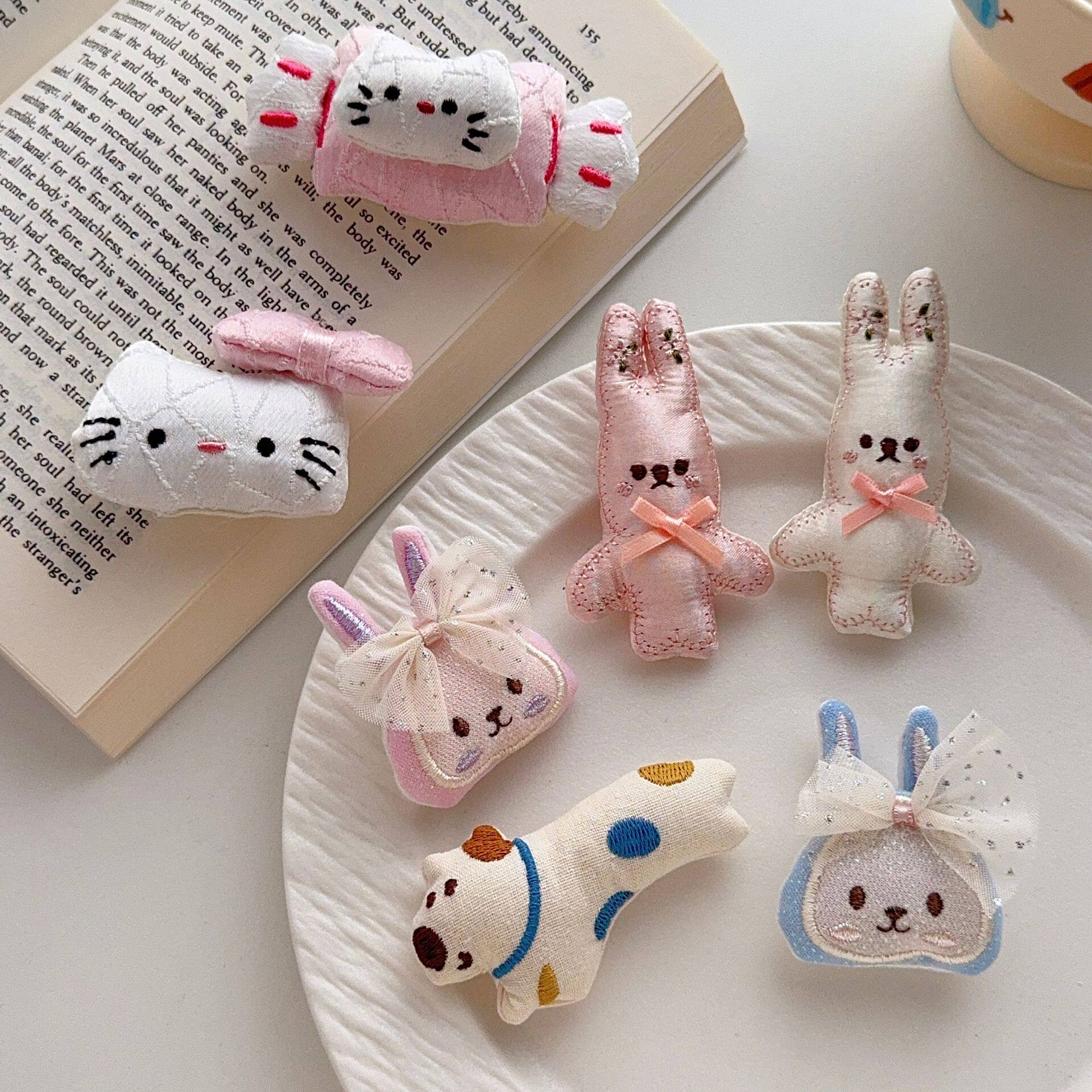 韩系布艺蝴蝶结小兔kt糖果波点小狗diy少女心发饰配件服装胸针辅