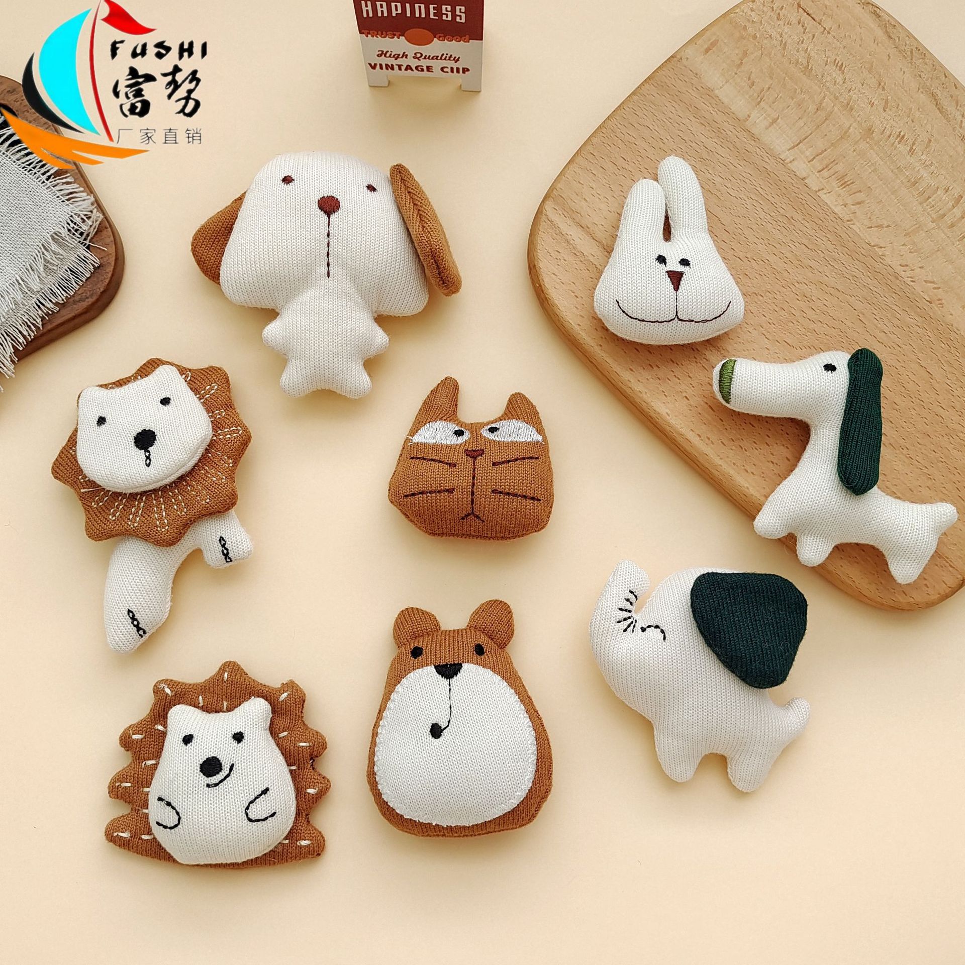 森系ins布艺充棉卡通配件可爱小狗大象小熊动物胸针服装发饰辅料