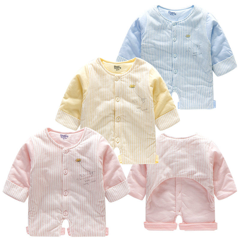 婴儿连体肚兜带袖 长袖半背宝宝秋冬1-2岁幼儿睡衣秋冬3-6-9-12月