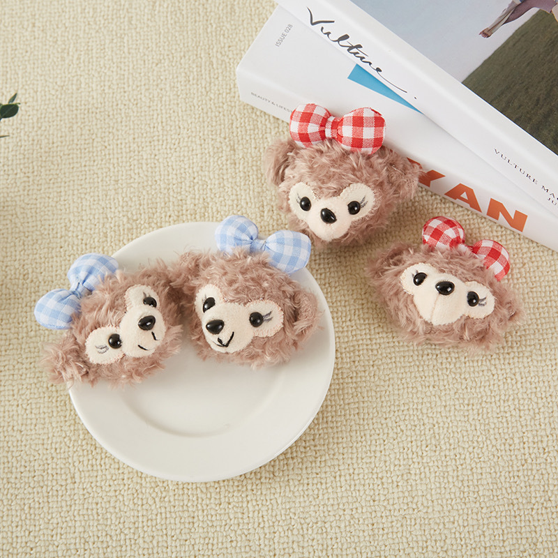 新款毛绒达菲熊创意充棉花朵公仔立体彩色小熊儿童发饰胸针配件