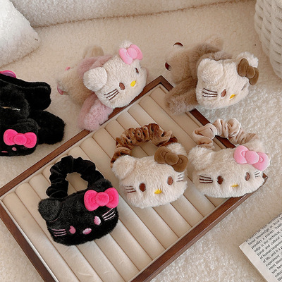 抓夹双面KT猫咪鲨鱼夹hellokitty金丝绒大肠发圈蝴蝶结毛绒配件