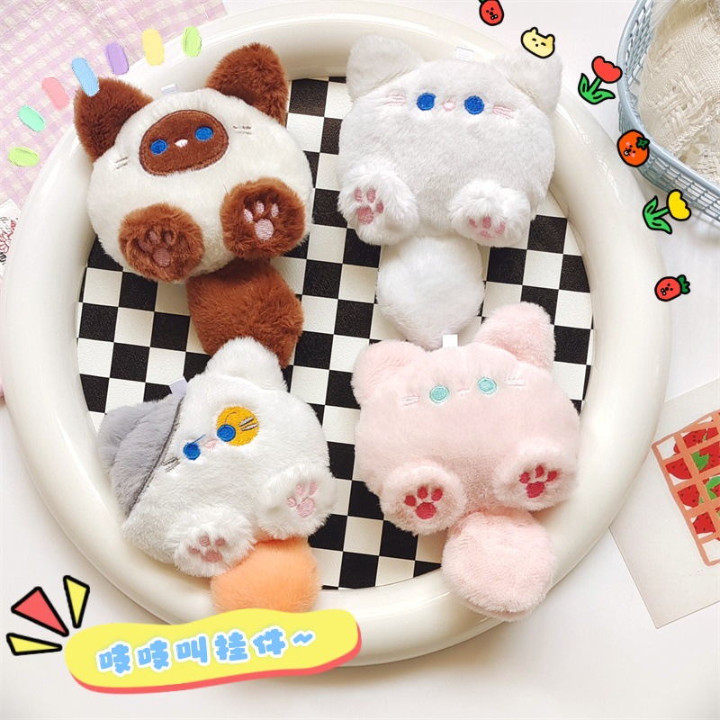 吱吱叫尾巴小猫挂件玩偶毛绒卡通小动物捏捏叫钥匙扣胸针服饰配件