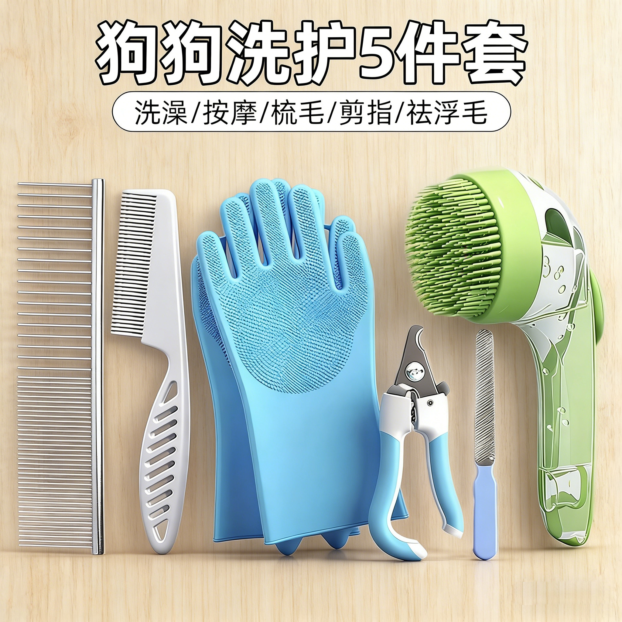 狗狗用品大全猫梳子小狗洗澡按摩手套宠物长柄搓澡刷比熊狗毛排梳