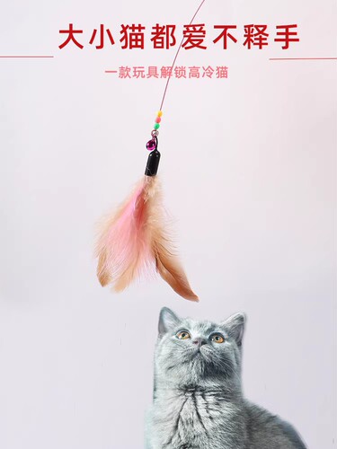 Cat toys, self-hi, anti-boredom artifact, teasing cat stick, ultra-long rod, steel belt, bell, biting feather, cat supplies
