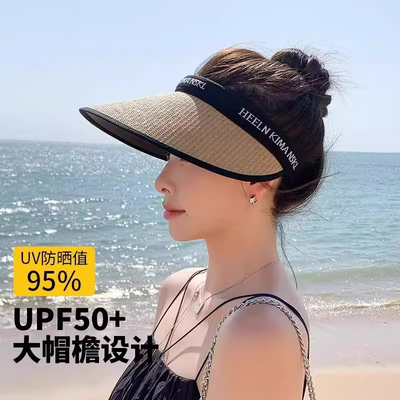 遮阳帽女防晒防紫外线2025新款草编空顶帽子女夏季草帽遮阳大帽檐