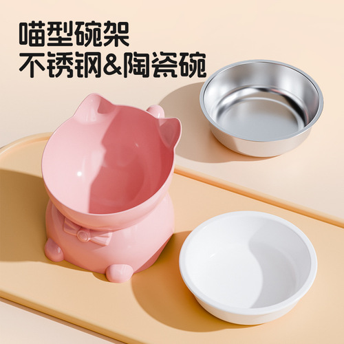 Cat Bowl with Slanted Mouth, Neck Protection, Anti-Spill Cat Food Bowl, Footed Cat Bowl, Water Bowl for Cats, Slanted Mouth Cat Bowl, Stainless Steel Cat Bowl