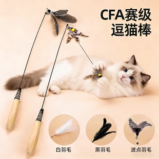 猫咪玩具CFA赛级逗猫棒自嗨羽毛耐咬可替换头实木柄宠物用品