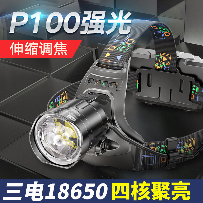 夜钓专用可调焦超长续航疝气头灯