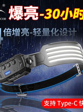头灯强光2023新款充电led超亮头戴式COB感应户外夜钓鱼超轻泛光灯