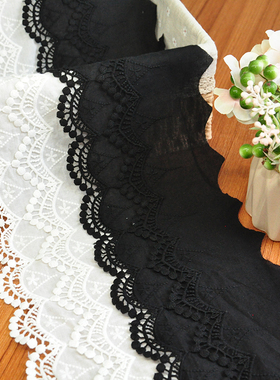 14cm宽黑白色棉布刺绣花边辅料diy裙子裙摆边接长纯棉双层蕾丝边