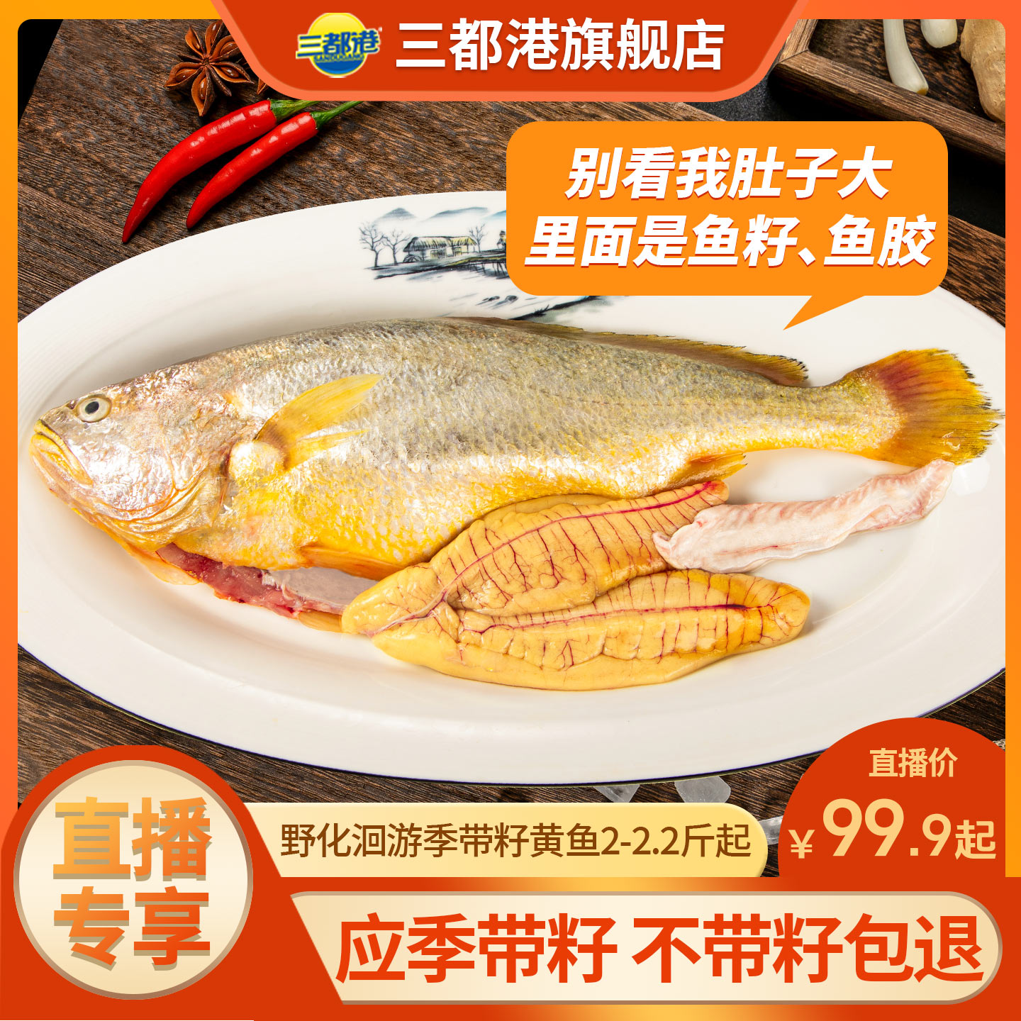 三都港野化洄游带籽黄鱼2-2.2斤