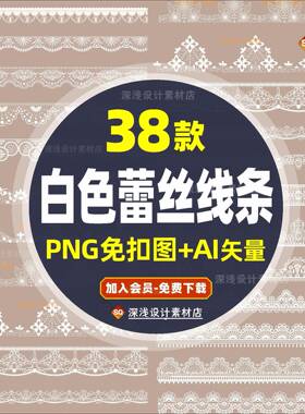 白色镂空蕾丝边框分割线绘画服装海报装饰免抠PNG图案AI矢量素材