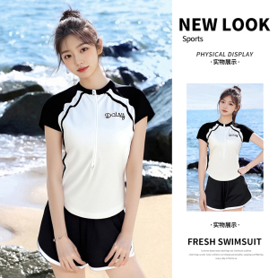 拼色运动保守遮肉显瘦平角泡温泉度假泳装 时尚 新款 泳衣分体女夏季