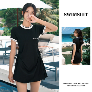 遮肚显瘦韩国ins度假泳装 泳衣女分体两件套时尚 拼色运动保守裙式