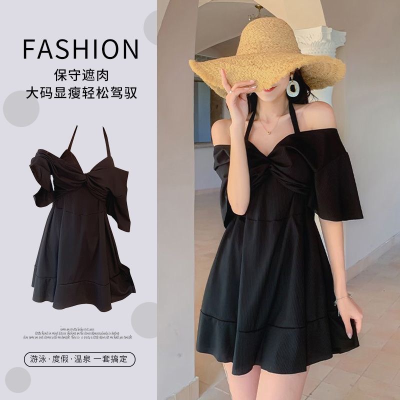 连体泳衣女2025新款爆款时尚大码连体平角微胖遮肚温泉度假泳装