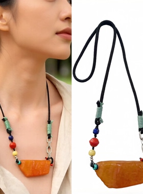 「盘它」不规则蜜蜡原石项链女重工复古民族风配饰原创设计绿松