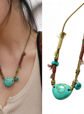 「盘它」不规则天然原矿绿松玻璃瓷三角锁骨项链藏风简约原创设计