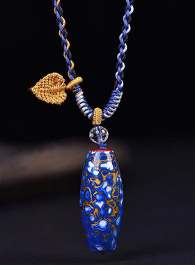 天然朱砂天珠吊坠大漆非遗工艺