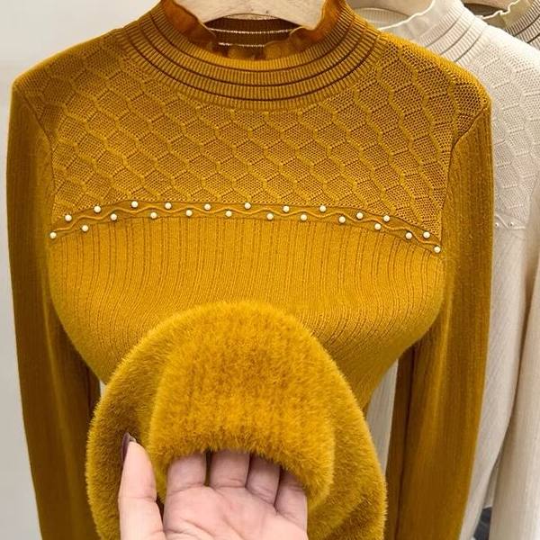 半高领宽松一体绒打底衫女士