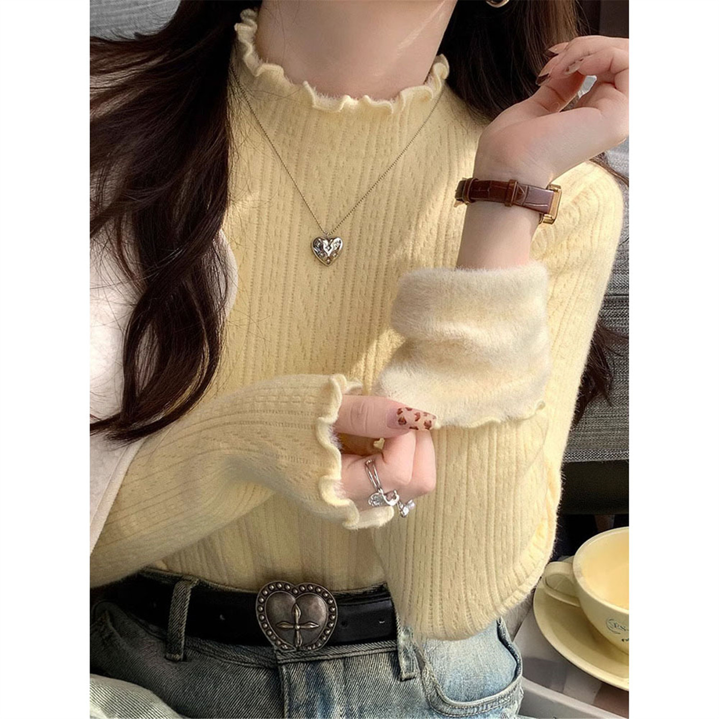 半高领一体加绒毛衣2025春秋新款