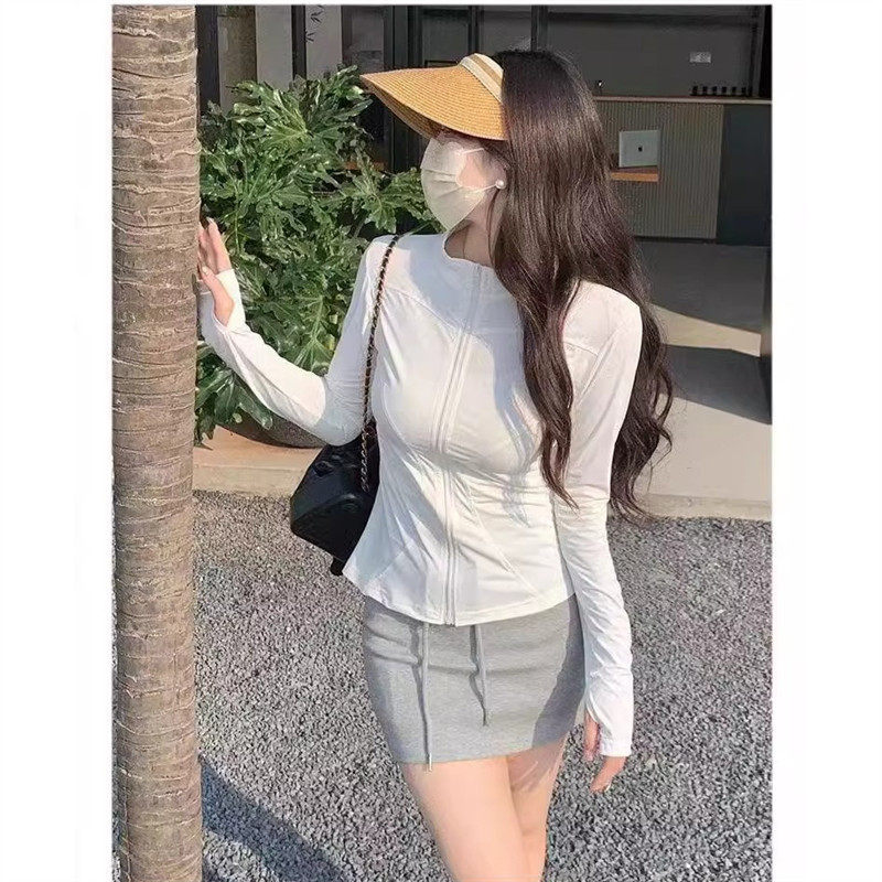 立领防嗮衣新款女士健身服速干夏季外套长袖跑步紧身运动防嗮上衣