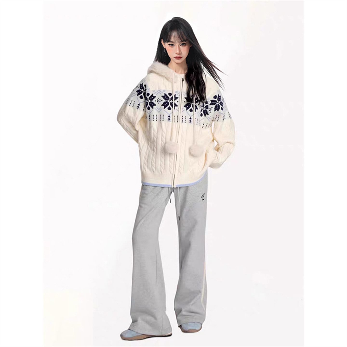 连帽开衫毛衣女针织衫气质宽松