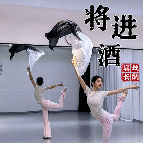 将进酒舞蹈扇子真丝长飘水墨渐变