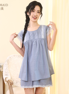 罗丝美春夏新款15071纯棉圆领套头女士短袖睡衣套装家居服