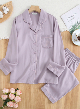 罗丝美2025春夏新15045纯棉60支贡缎长袖睡衣套女士家居服情侣款