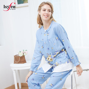 Isyfen/伊丝芬秋冬款女睡衣双层布印花长袖睡衣裤家居服 39951