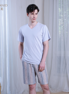 罗丝美春夏新款男睡衣棉亚麻材质时尚百搭男式休闲短裤63013