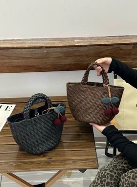 手工编织包手提时尚编织包百搭水桶包女包2025新款菜篮子包25172
