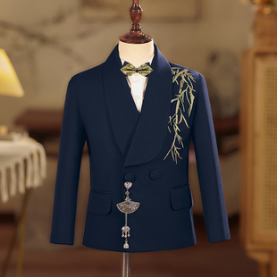 男童西装套装新中式刺绣中国风潮流唐装儿童主持人礼服表演出服