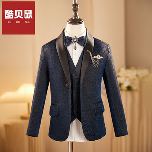 儿童小西装 藏青色亮片男童小主持人英伦风男孩钢琴演出服 套装