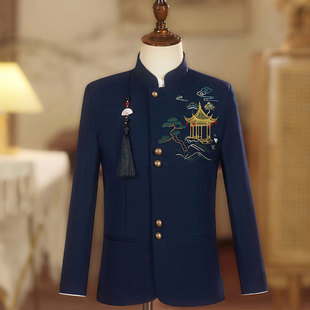儿童新年中式西装中山装男童拜年主持人礼服国风演出表演刺绣国潮