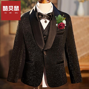 男童西装套装舞台晚会主持人儿童礼服走秀黑色亮片西服钢琴演出服