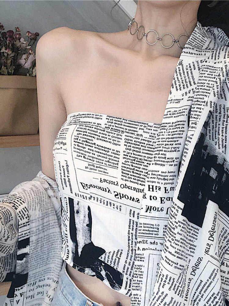Korean shirt girl 2019 Long sleeve Chic Retro Newspaper printing Sunscreen jacket shirt undergarment covering the chest and abdomen Two piece set new patternin the Women's clothing/Boutique , Shirt  category - from Buy2taobao.com to provide professional Taobao agent buy service
